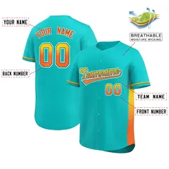 Aqua Gold-Orange Gradient Side Baseball Jersey 2