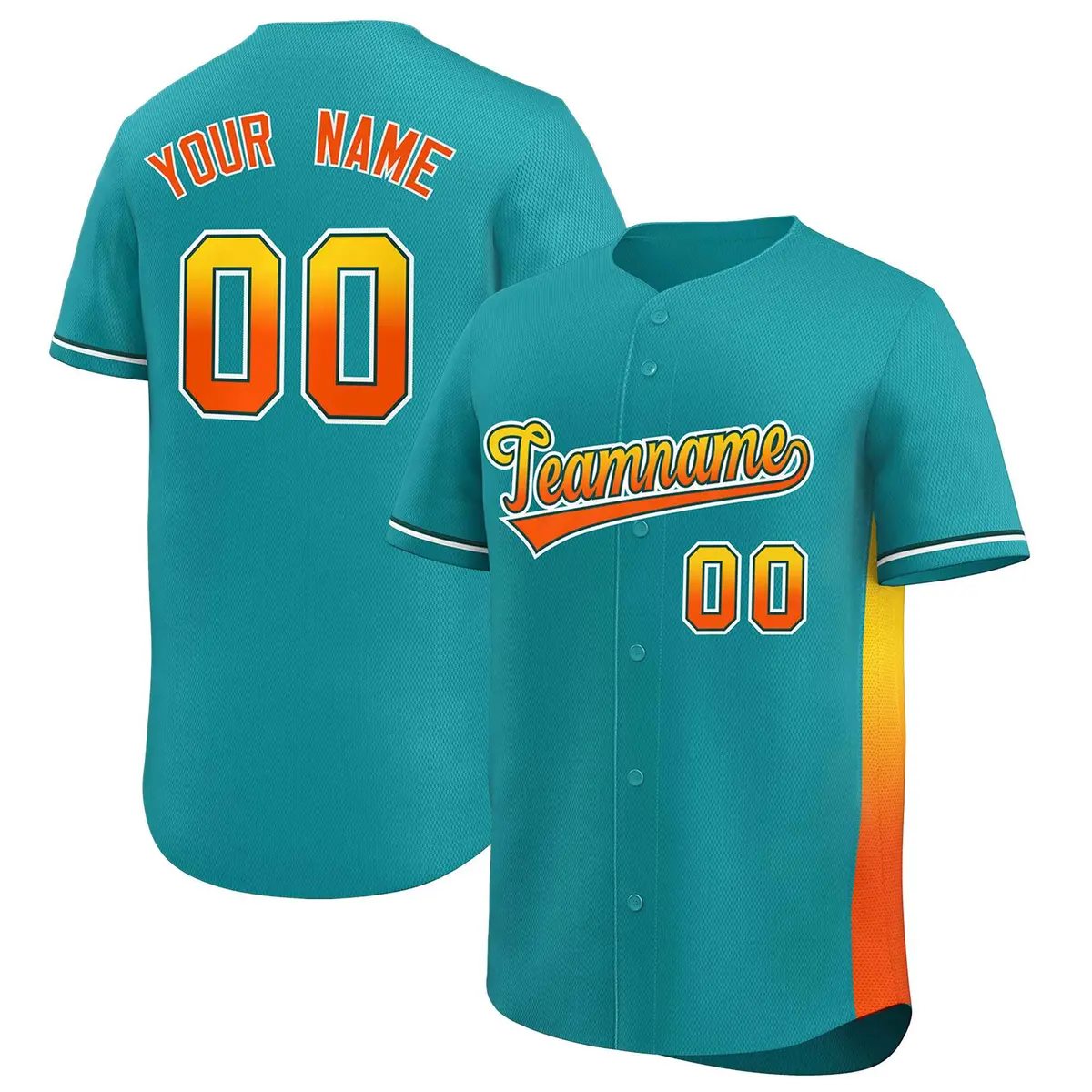 Aqua Gold-Orange Gradient Side Baseball Jersey