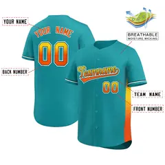 Aqua Gold-Orange Gradient Side Baseball Jersey 2