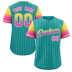 Aqua Gold Pink-Aqua Stripe Gradient Baseball Jersey 1