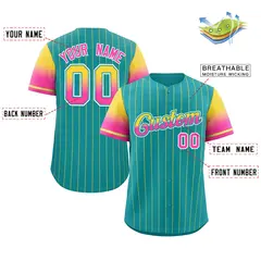 Aqua Gold Pink-Aqua Stripe Gradient Baseball Jersey 2