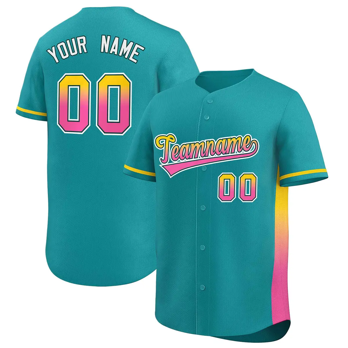 Aqua Gold-Pink Gradient Side Baseball Jersey