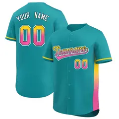 Aqua Gold-Pink Gradient Side Baseball Jersey 1