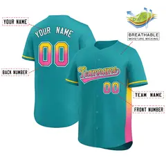 Aqua Gold-Pink Gradient Side Baseball Jersey 2