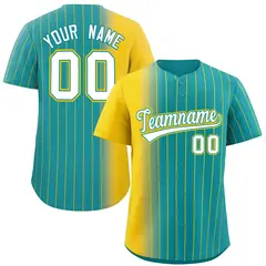 Aqua Gold Pinstripe Gradient Baseball Jersey 1