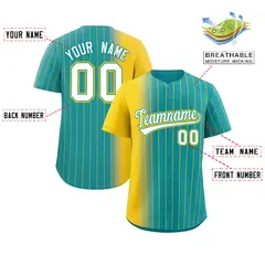 Aqua Gold Pinstripe Gradient Baseball Jersey 2