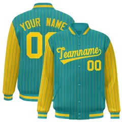 Aqua Gold Pinstripe Raglan Varsity Letterman Baseball Jacket 1