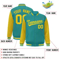 Aqua Gold Pinstripe Raglan Varsity Letterman Baseball Jacket 2