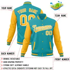 Aqua Gold Raglan Sleeves Full-Snap Letterman Baseball Jacket 4