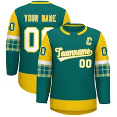 Aqua Gold Raglan Sleeves Round-Neck Hockey Jersey