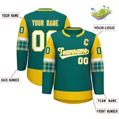 Aqua Gold Raglan Sleeves Round-Neck Hockey Jersey 3