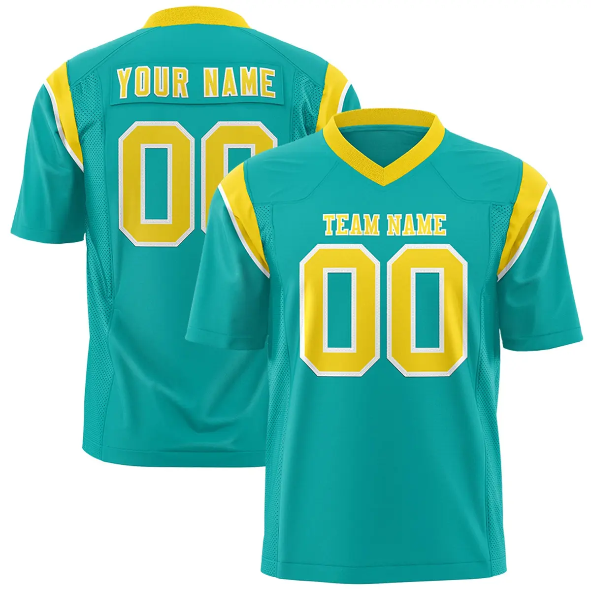 Aqua Gold Shoulder Cut Two-Tone Flag Football Jersey