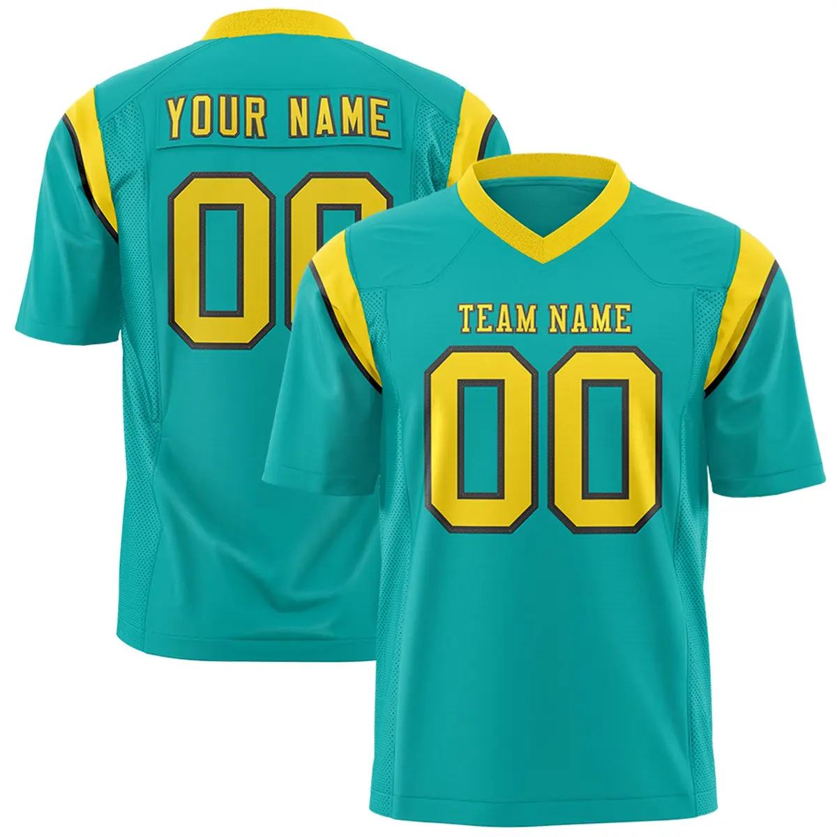 Aqua Gold Shoulder Cut Two-Tone Flag Football Jersey