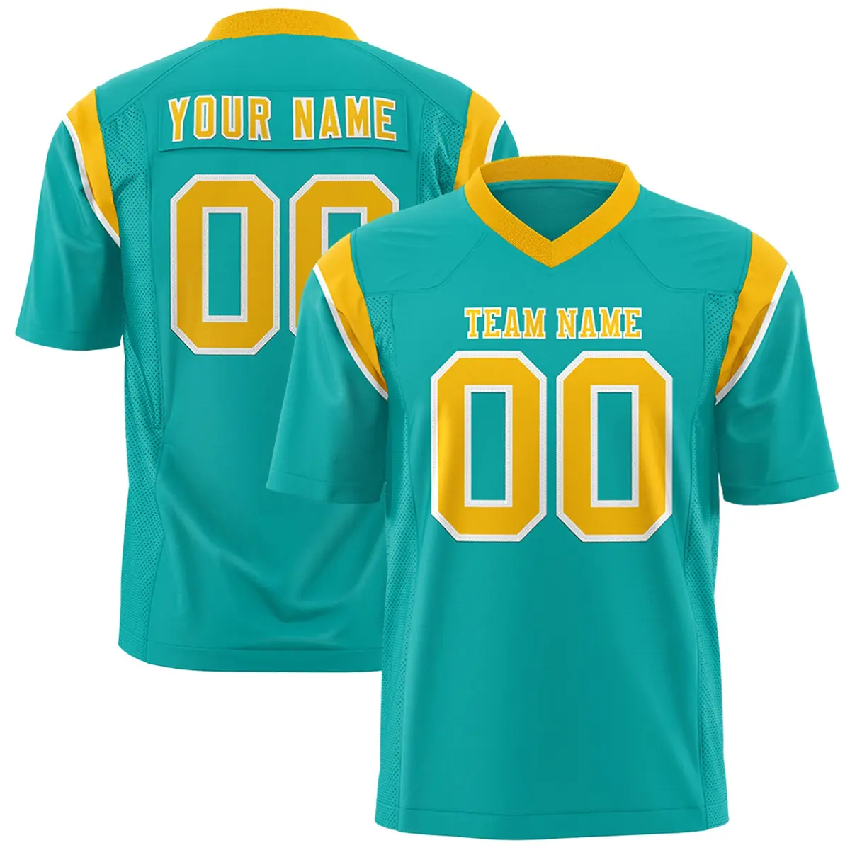 Aqua Gold Shoulder Cut Two-Tone Flag Football Jersey