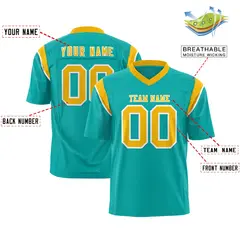 Aqua Gold Shoulder Cut Two-Tone Flag Football Jersey 2