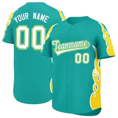 Aqua Gold Side Flame Outline Basketball Jersey 1