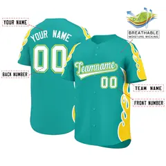 Aqua Gold Side Flame Outline Basketball Jersey 2