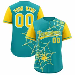 Aqua Gold Spider Web Raglan Sleeves Baseball Jersey 1