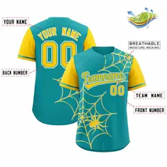 Aqua Gold Spider Web Raglan Sleeves Baseball Jersey 2