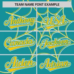 Aqua Gold Spider Web Raglan Sleeves Baseball Jersey 3