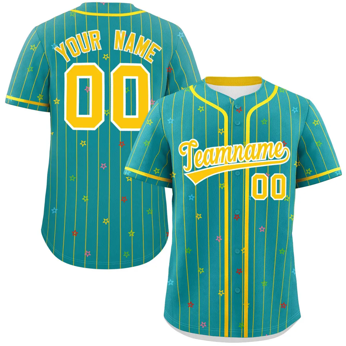 Aqua Gold Stripe Star Pattern Authentic Baseball Jersey