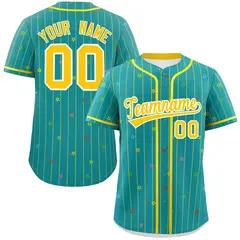 Aqua Gold Stripe Star Pattern Authentic Baseball Jersey 1