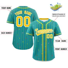 Aqua Gold Stripe Star Pattern Authentic Baseball Jersey 2