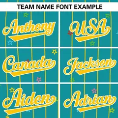 Aqua Gold Stripe Star Pattern Authentic Baseball Jersey 3