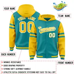 Aqua Gold Varsity Letterman Three Stripes Raglan Jacket Hoodie 4
