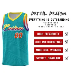 Aqua Gold Wave Pattern Basketball Uniform Jersey 2