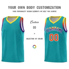 Aqua Gold Wave Pattern Basketball Uniform Jersey 3