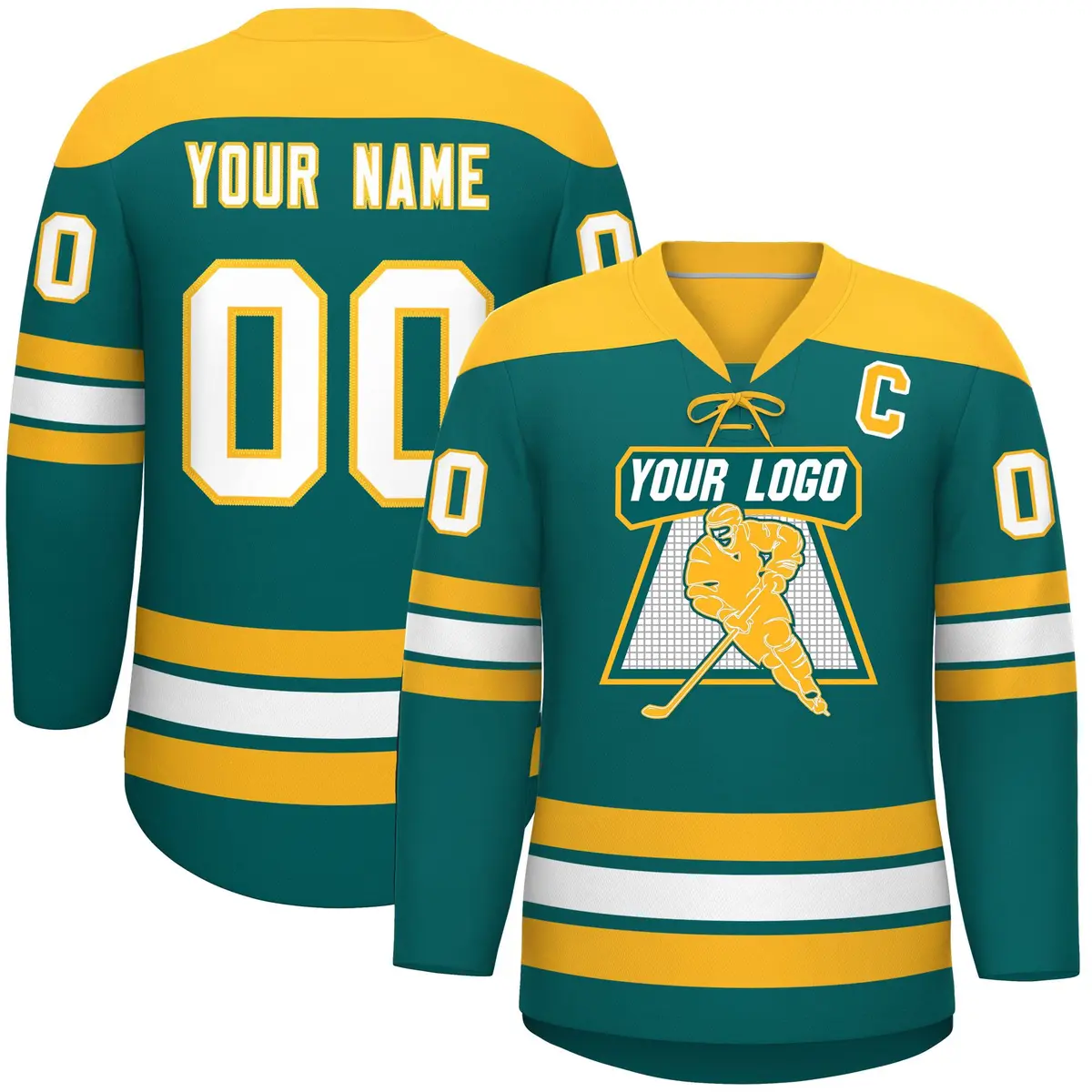 Aqua Gold White Classic Lace-Up Neck Hockey Jersey