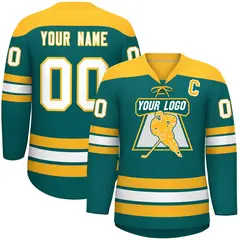 Aqua Gold White Classic Lace-Up Neck Hockey Jersey