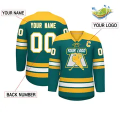 Aqua Gold White Classic Lace-Up Neck Hockey Jersey 2