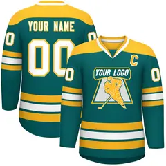 Aqua Gold-White Classic V-Neck Hockey Jersey 1