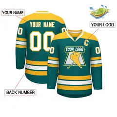 Aqua Gold-White Classic V-Neck Hockey Jersey 2