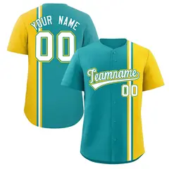 Aqua Gold-White Color Block Authentic Baseball Jersey 1