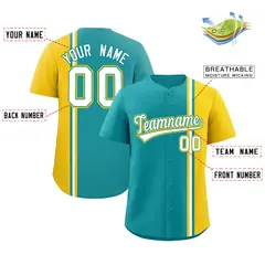 Aqua Gold-White Color Block Authentic Baseball Jersey 2
