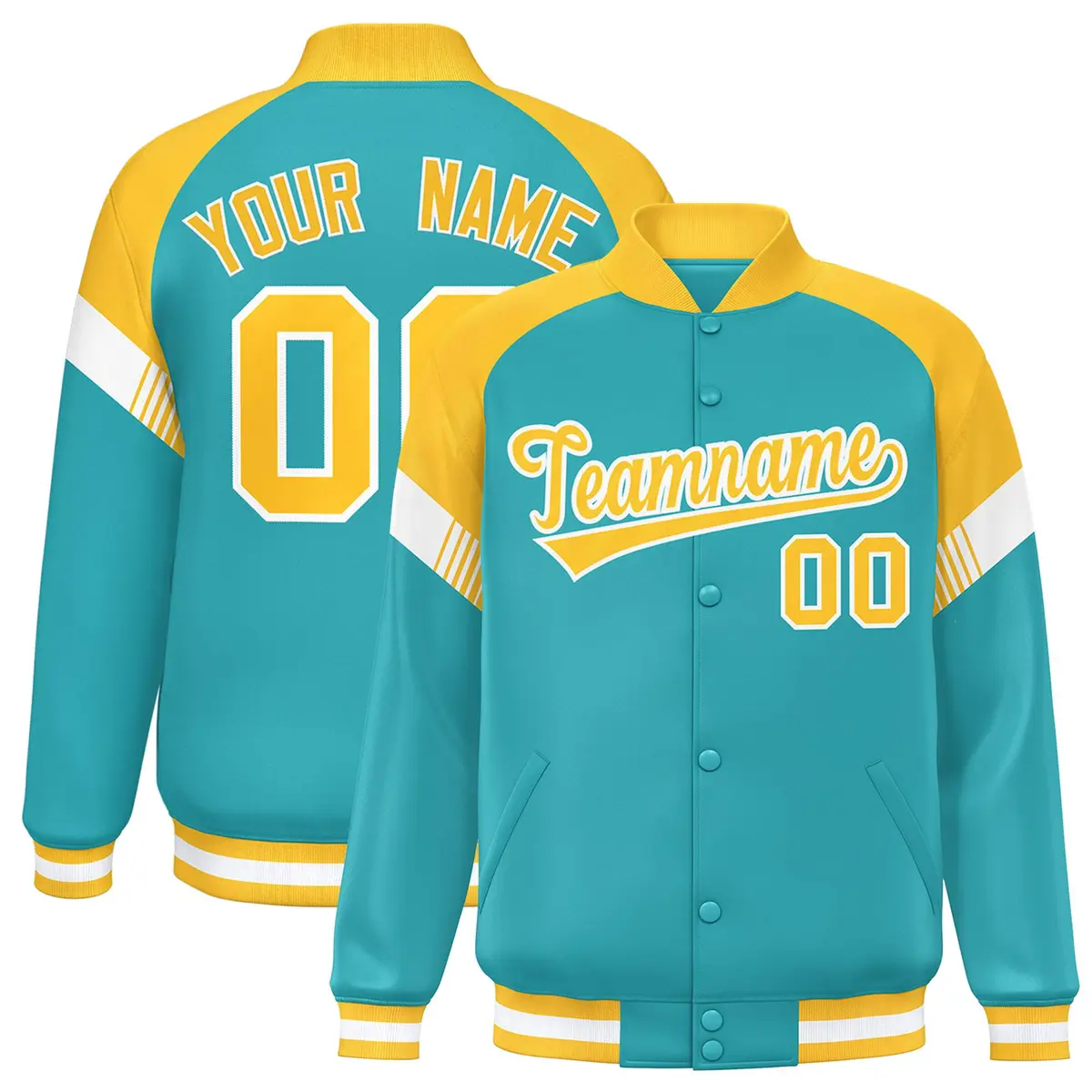 Aqua Gold-White Color Block Varsity Letterman Jacket