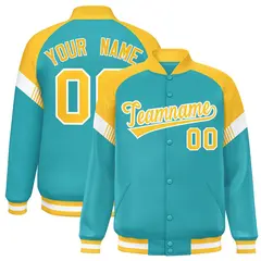 Aqua Gold-White Color Block Varsity Letterman Jacket