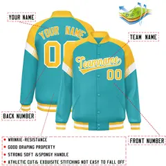 Aqua Gold-White Color Block Varsity Letterman Jacket 2
