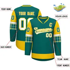 Aqua Gold-White Raglan Sleeves V-Neck Hockey Jersey 2