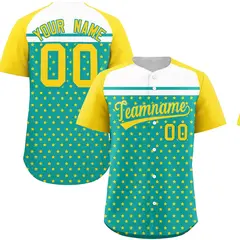 Aqua Gold-White Raglan Star Print Authentic Baseball Jersey 1