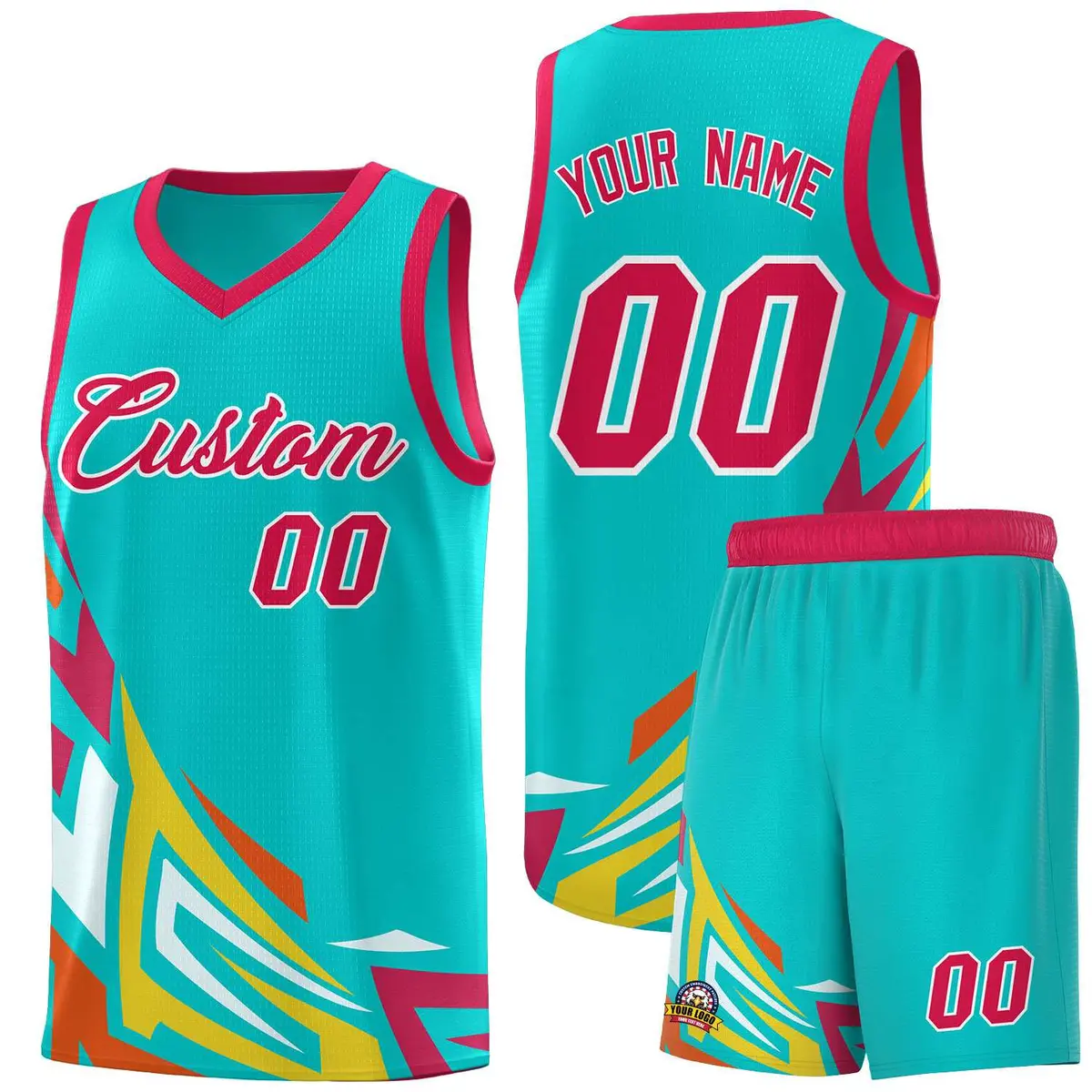 Aqua Gradient Graffiti Pattern Basketball Jersey