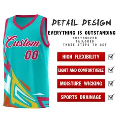 Aqua Gradient Graffiti Pattern Basketball Jersey 2
