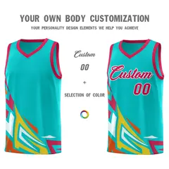 Aqua Gradient Graffiti Pattern Basketball Jersey 3