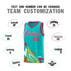 Aqua Gradient Graffiti Pattern Basketball Jersey 4