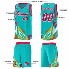 Aqua Gradient Graffiti Pattern Basketball Jersey 5