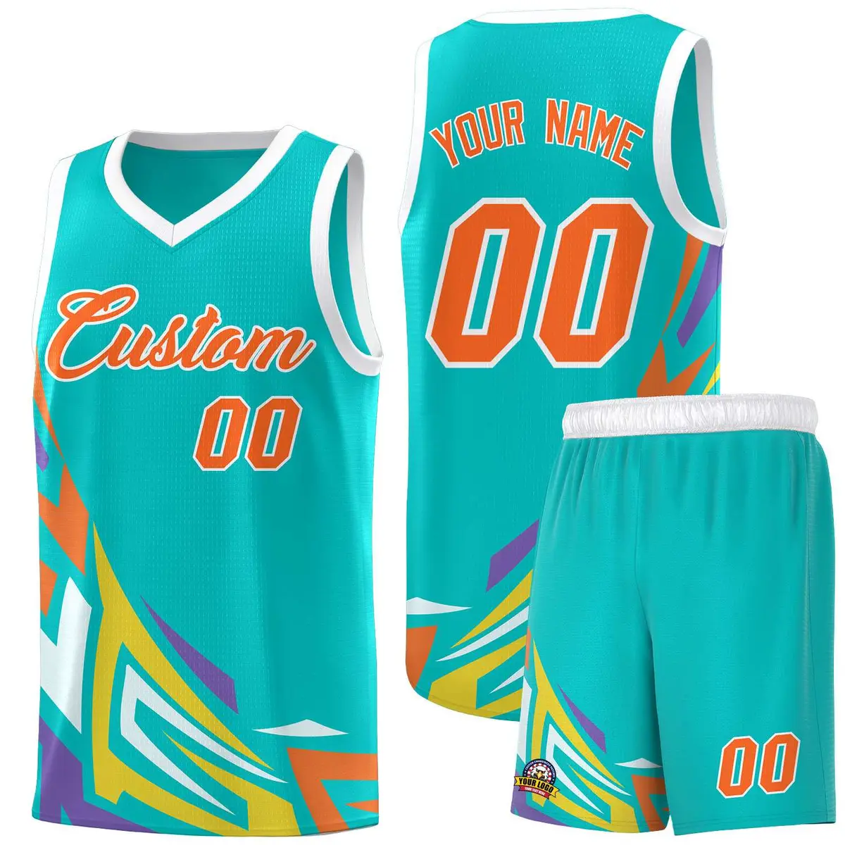 Aqua Gradient Graffiti Pattern Basketball Jersey