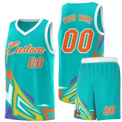 Aqua Gradient Graffiti Pattern Basketball Jersey 1